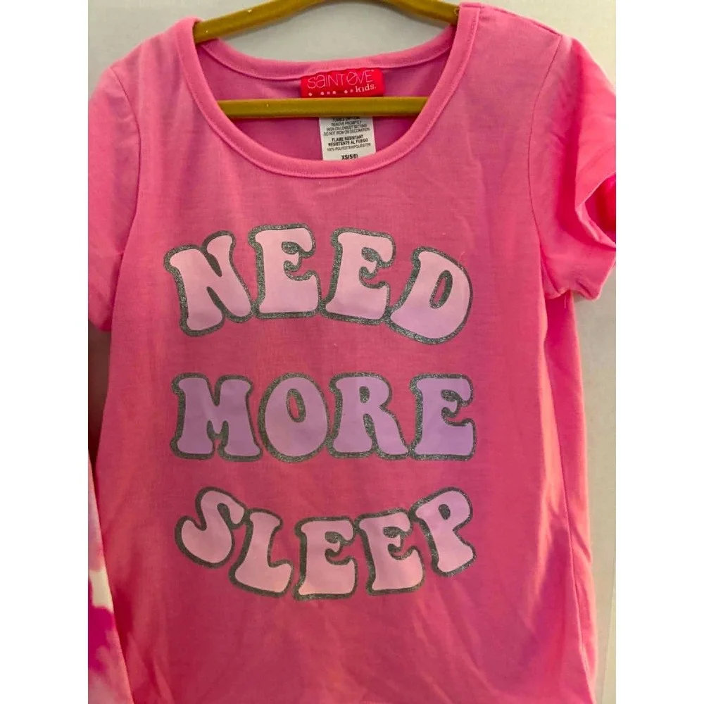 Saint Eve Sleepwear Set Girls XS 5/6 Pink Tie Dye Star 3pc NWT Hoodie Tee Shorts